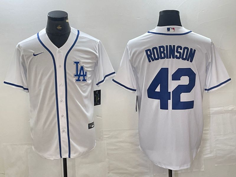Men Los Angeles Dodgers 42 Robinson White Second generation joint name Nike 2024 MLB Jersey style 1